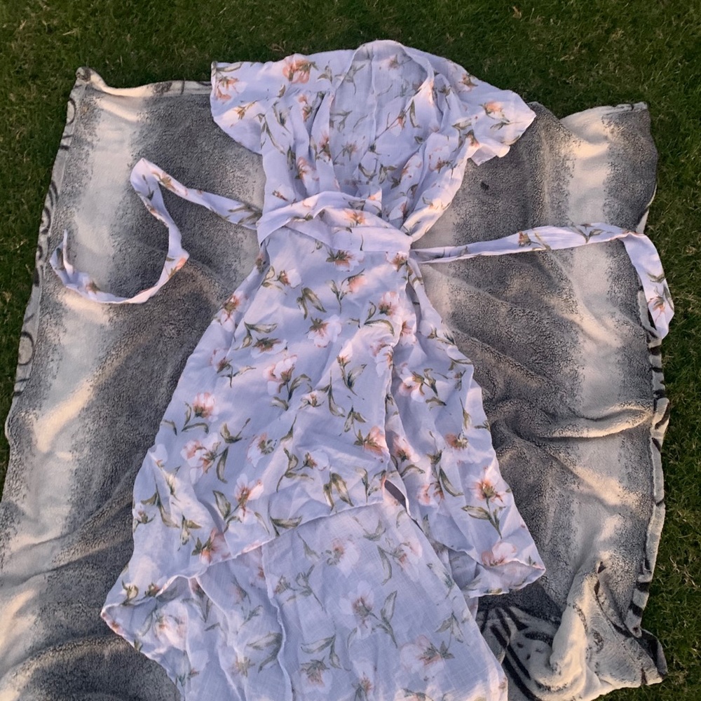 Light blue floral wrap dress